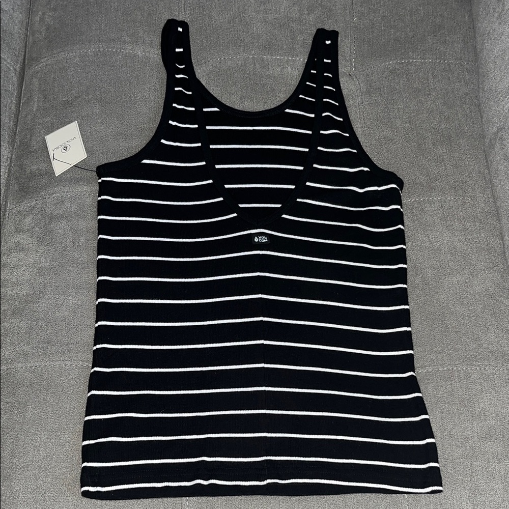 Volcom Black and White Striped Tank Top - Picture 6 of 10